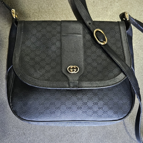 Vintage GUCCI  Crossbody bag Shoulder  micro GG PVC Leather Black/BlackFlap Sn - Picture 3 of 16